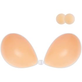 Adhesive Bra Strapless Sticky Invisible Push up Silicone Bra for Backless Dress with Nipple Covers (Color: Dull Black, Cup Size: A)