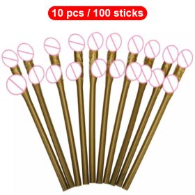 10Pcs Drinking Penis Straws Bride Shower Sexy Hen Night Drink Penis Dick Novelty Nude Straw For Bar Bachelorette Party Supplies (Color: Gold, Ships From: China)